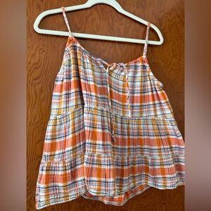 Old Navy Orange Plaid Spaghetti Strap Tank Top